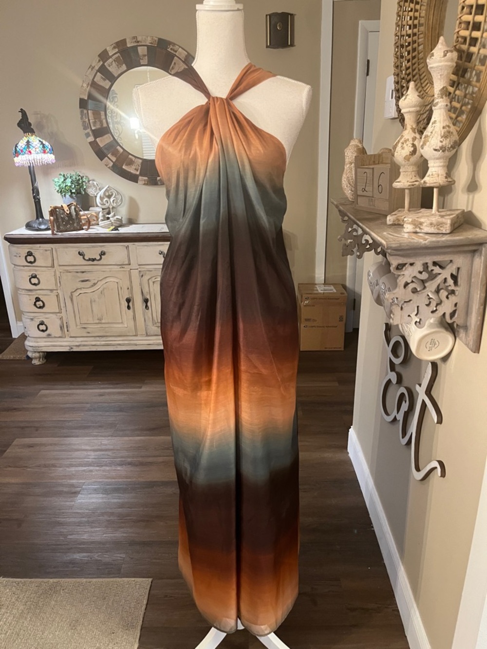 Banana Republic Ombre Halter Maxi Dress in Rust and Teal